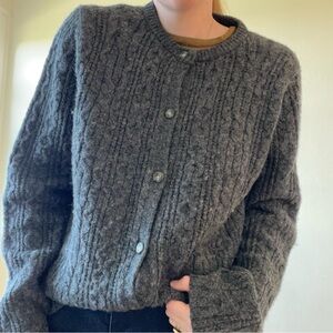 VINTAGE Field Gear Charcoal Gray Button Up Cardigan Wool Sweater